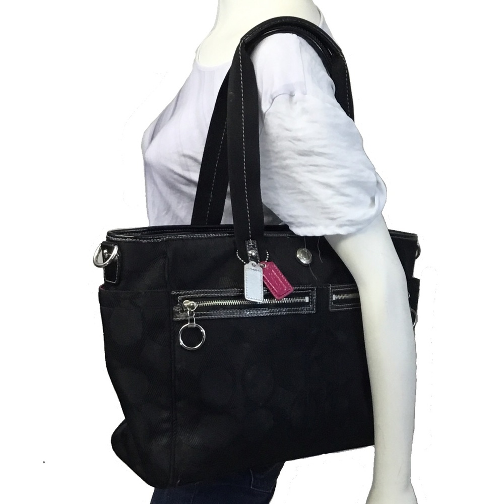 COACH black signature tote diaper bag